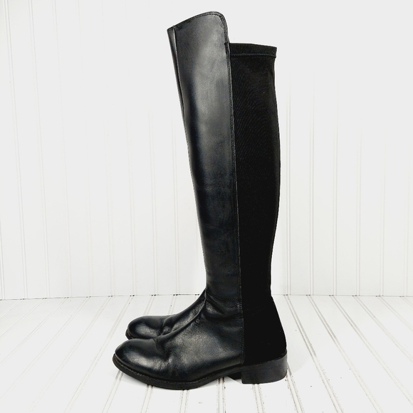 Luichiny Shoes - Luichiny Trend Lee Black Leather Stretch Panel Over The Knee Zip Up Boots K29